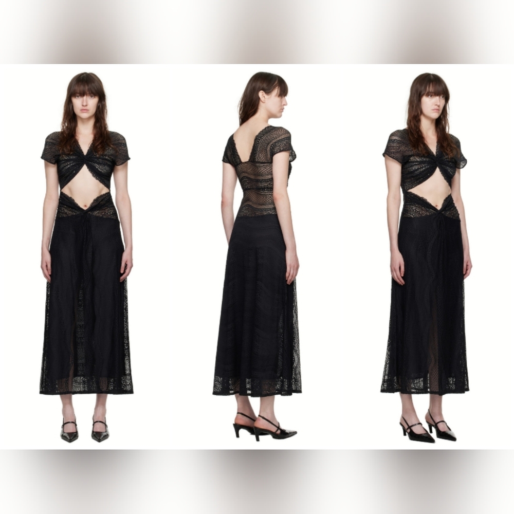 NWT Beaufille Black Sassen Maxi Lace Waist Cut-out Floral Pattern Dress